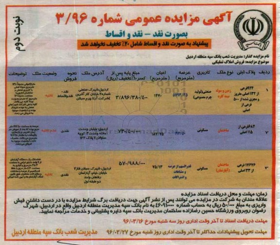 مزایده,مزایده فروش املاک کاربری مسکونی صنعتی تولید چرم نوبت دوم