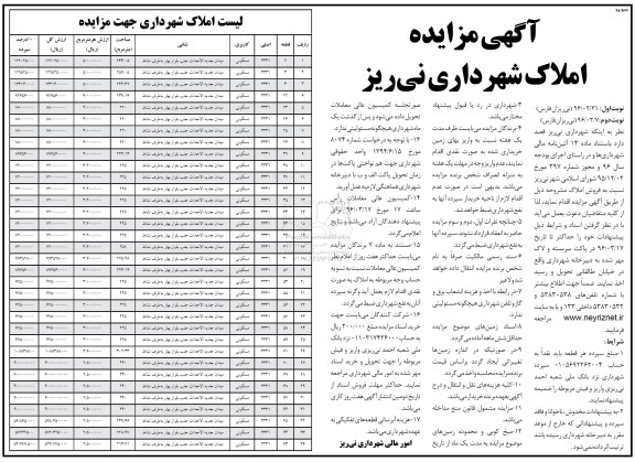 مزایده,مزایده فروش املاک کاربری مسکونی نوبت دوم 