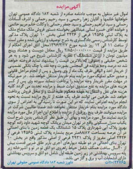 مزایده,مزایده ششدانگ زمین به مساحت 88.87متر 