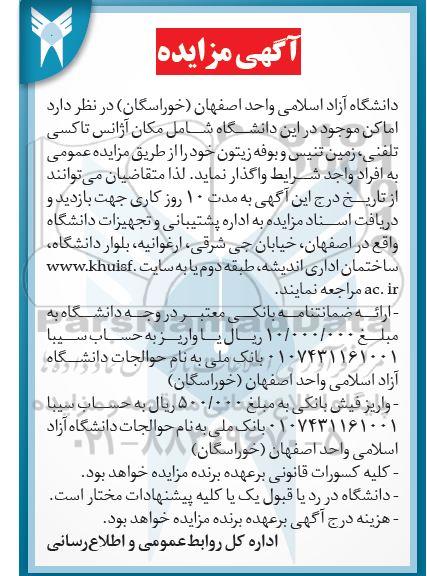 آگهی مزایده, مزایده اماکن موجود در این دانشگاه