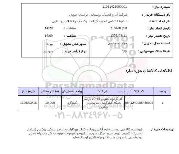 استعلام , استعلام کلر گرانول خلوص 65-70 درصد 