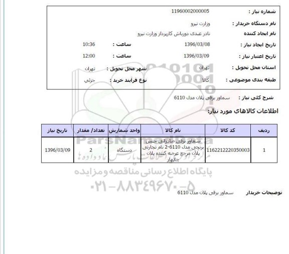 استعلام ،استعلام سماور برقی پلان مدل 6110