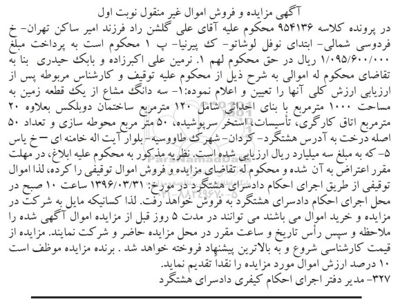 مزایده,مزایده سه دانگ مشاع از زمین 1000متر نوبت اول 