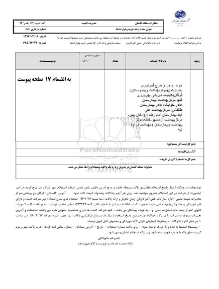 استعلام,استعلام خرید و اجرای طرح فیبرنوری بندرترکمن