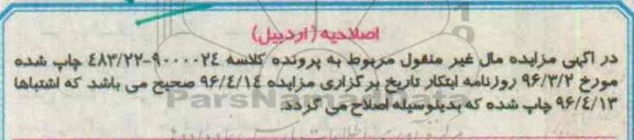 مزایده,مزایده ششدانگ خانه مسکونی 