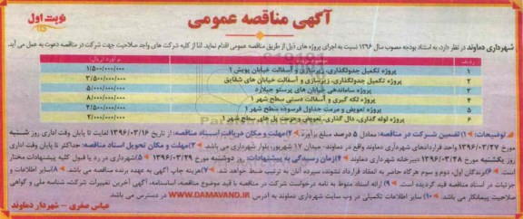 آگهی مناقصه عمومی, مناقصه پروژه تکمیل جدولگذاری ، زیرسازی و آسفالت ....