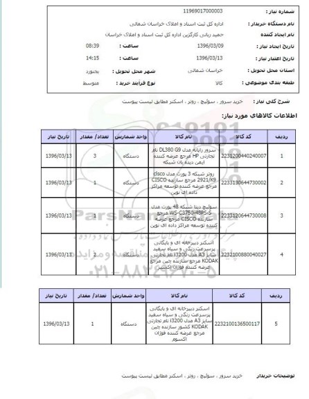استعلام .استعلام خرید سرور، سوئیچ، روتر ....