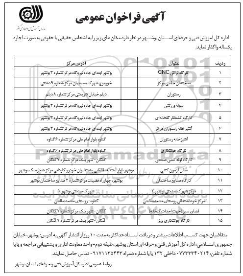 فراخوان ,فراخوان اجاره مکان کارگاه تراشCNC ...
