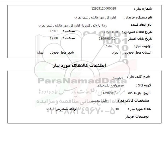استعلام, استعلام تابلو برق
