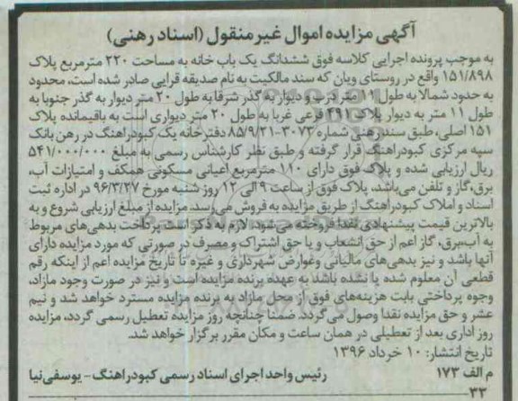 مزایده,مزایده ششدانگ یکباب خانه مساحت 220 متر