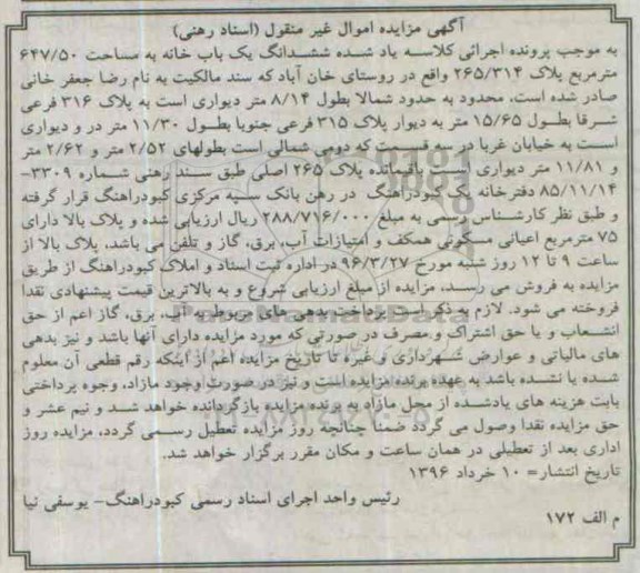 مزایده,مزایده ششدانگ یکباب خانه مساحت 647.50متر 
