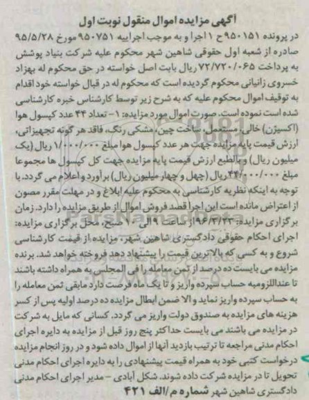 مزایده تعداد 44 عدد کپسول هوا