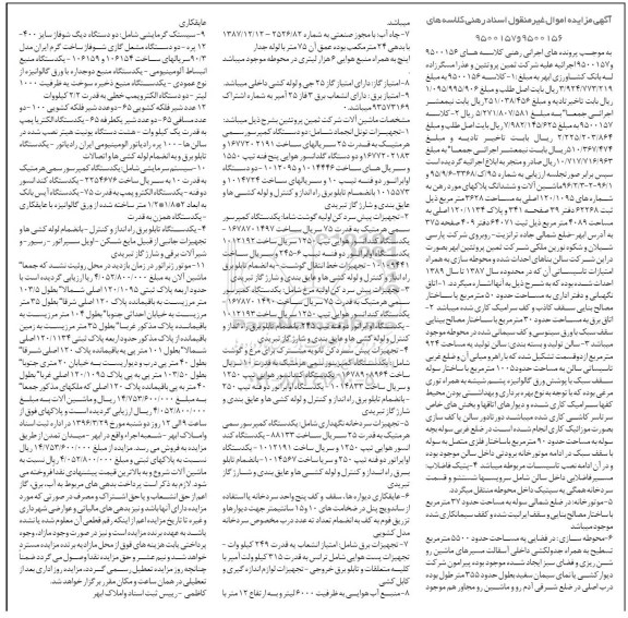 مزایده,مزایده ماشین آلات و ششدانگ پلاک های مورد رهن