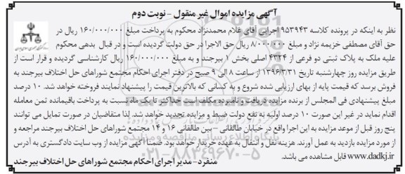 مزایده,مزایده ملک به پلاک ثبتی دو فرعی از 4324 اصلی