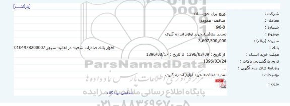 تمدید مناقصه عمومی,  تمدید مناقصه خرید لوازم اندازه گیری 