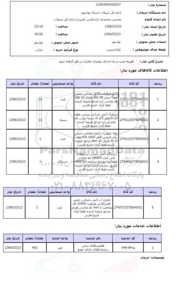 استعلام, استعلام شیر هیدرانت آتش نشانی جنس چدن...
