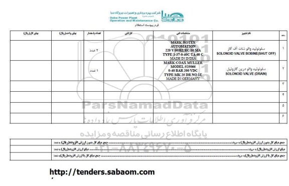 استعلام, استعلام سلونوئید والو  شات آف گاز 