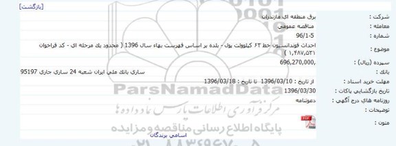 مناقصه احداث فونداسیون خط 63 کیلو ولت