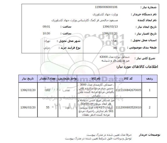 استعلام , استعلام صندلی کارمندی  و میز عسلی 
