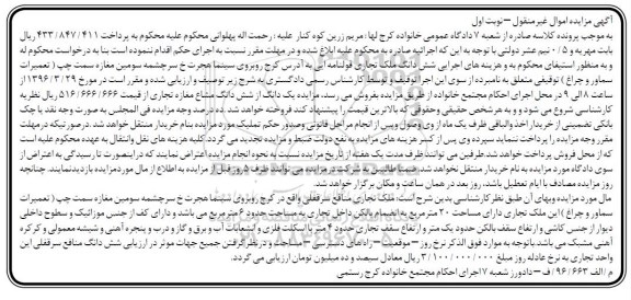 مزایده,مزایده ملک تجاری منافع سرقفلی مساحت بیست متر