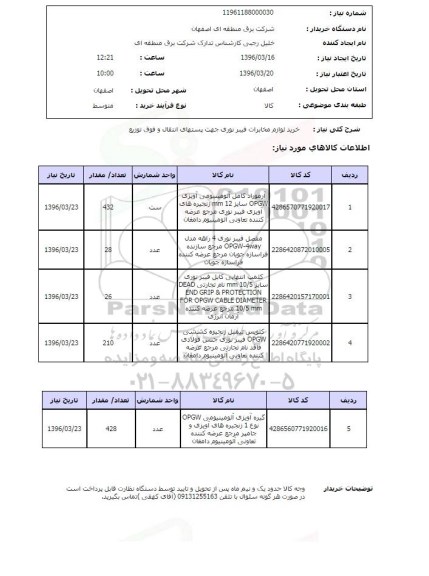 استعلام ,استعلام خرید لوازم مخابرات فیبر نوری