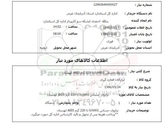استعلام, استعلام ترازوی حساس 0.001 تا 220 گرم AXIS لهستان