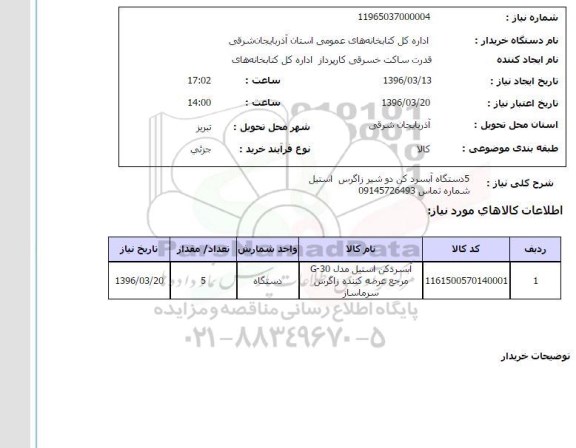 استعلام , استعلام 5 دستگاه ابسردکن دو شیر زاگرس استیل