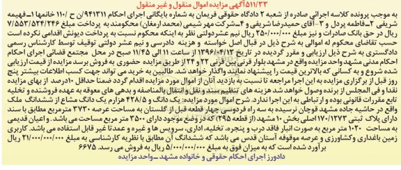 مزایده,مزایده یک دانگ و 428.5 هزارم یک دانگ مشاع از ملک