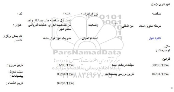 مناقصه، مناقصه اجرای عملیات قیرپاشی سطح شهر   