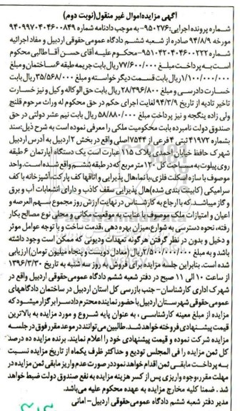مزایده,مزایده اپارتمان شش طبقه روی پیلوت مساحت کل 120 متر