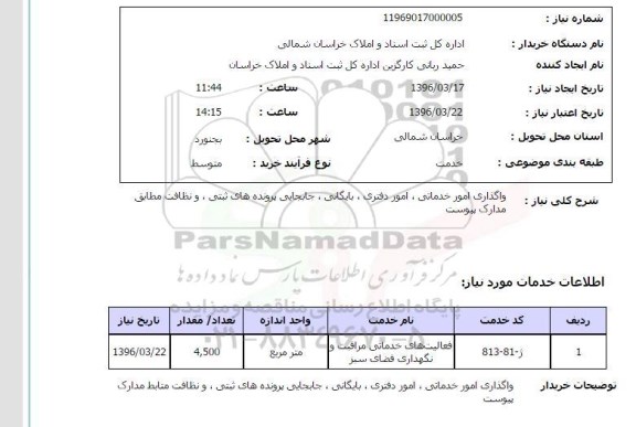استعلام واگذاری امور خدماتی امور دفتری بایگانی....