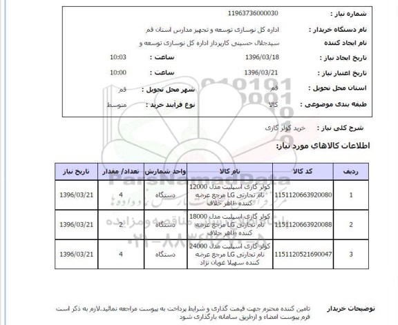 استعلام انواع کولر گازی اسپیلت