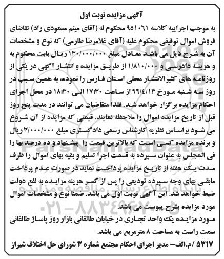مزایده,مزایده یک واحد تجاری به مساحت هشت متر