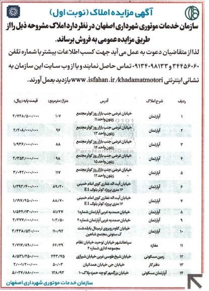 مزایده,مزایده فروش املاک شامل آپارتمان.مغازه.زمین و دفتر کار