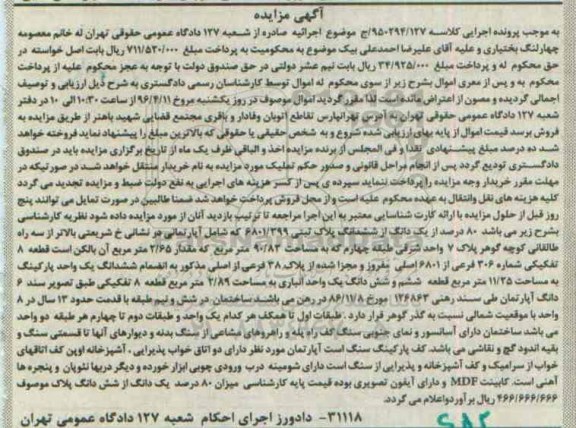 مزایده,مزایده 80 درصد از یک دانگ از ششدانگ پلاک ثبتی 6801.399