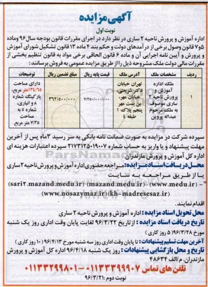 مزایده,مزایده ملک مساحت 134.65مترمربع 