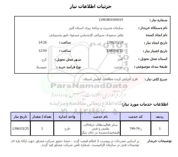 استعلام طرح اجرایی کردن مطالعات آمایش 