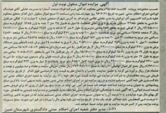 مزایده,مزایده کلگی جرثقیل ، قوطی توپر ، صفحه 15*25 سانتی متر مربع