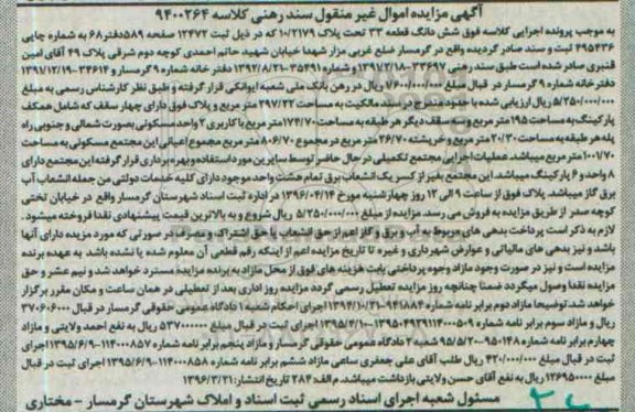 مزایده,مزایده ششدانگ قطعه 33 تحت پلاک 10/2179