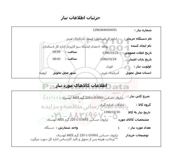استعلام, استعلام ترازوی حساس 0.0001 تا 220 گرم AXIS لهستان