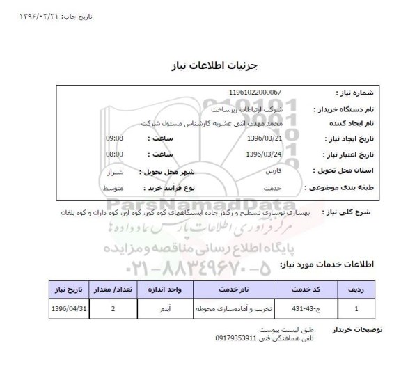 استعلام , استعلام بهسازی و نوسازی تسطیح و رگلاژ ...