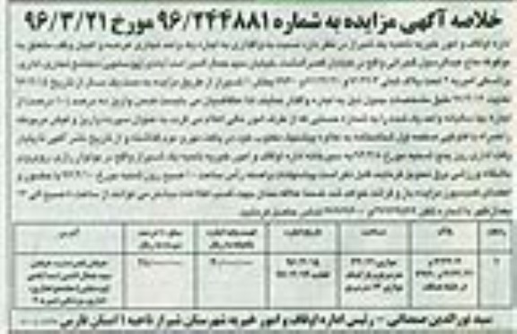 خلاصه آگهی مزایده , مزایده واگذاری یک واحد تجاری عرصه و اعیان وقف