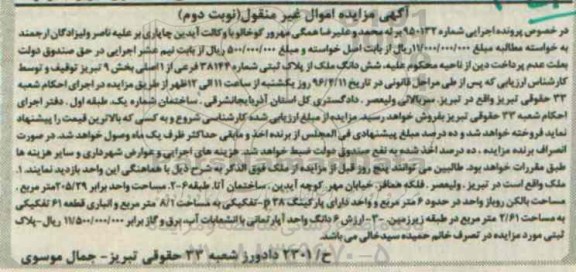 مزایده,مزایده ششدانگ ملک بخش نه تبریز نوبت دوم