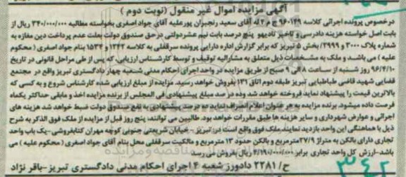 مزایده,مزایده یکباب واحد تجاری به مساحت 27.9متر