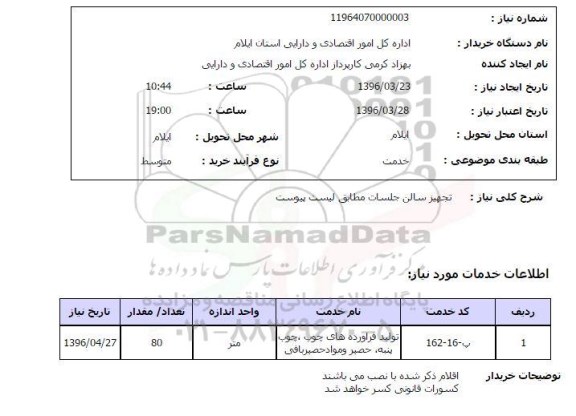 استعلام, استعلام تجهیز سالن جلسات