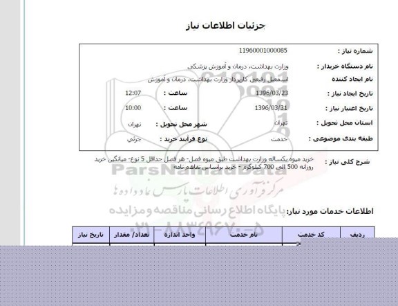 استعلام, استعلام خرید میوه یکساله