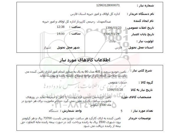 استعلام , استعلام تامین خودرو سمند و 405 مدل 90 