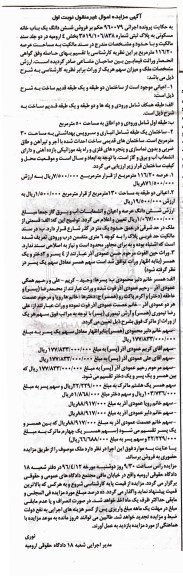 مزایده,مزایده ششدانگ خانه مسکونی عرصه 116.20متر نوبت اول
