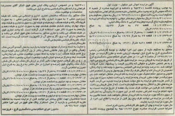 مزایده,مزایده املاک شامل پلاکهای ثبتی نوبت اول