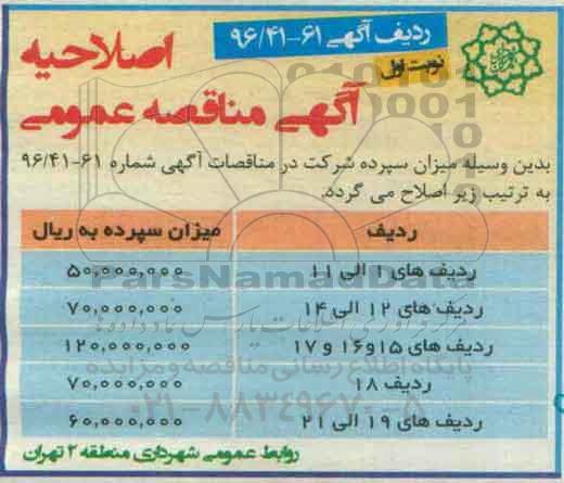 اصلاحیه , مناقصه واگذاری عملیات ، تهیه ، نصب و نگهداری تابلوهای ترافیکی